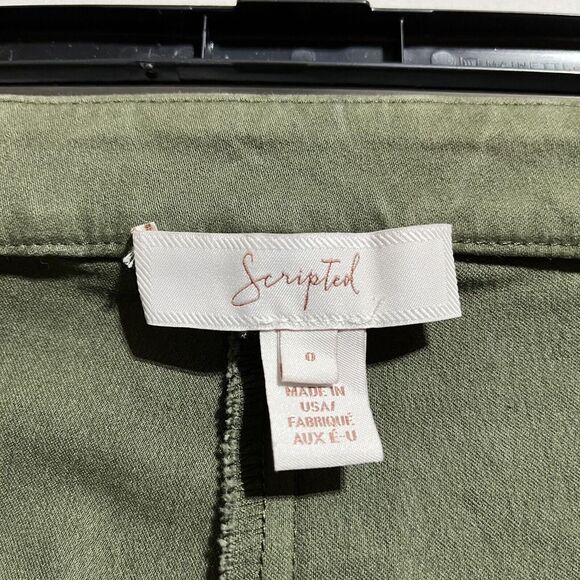 Scripted Pants Women's 0 Olive Green Classic Cinched Ruffle Hem Mid-Rise Zip Fly - Picture 4 of 5